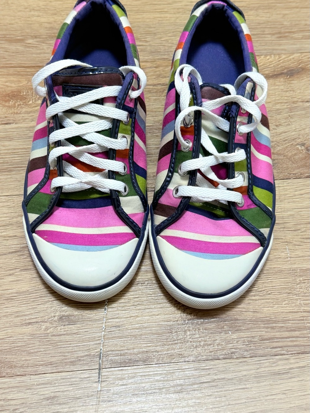 Y2K Coach Multicolor Striped Canvas Sneakers - Pink, Green & Navy